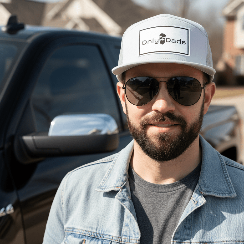 Only Dads 7-Panel Trucker Hat - Front Logo Patch – trucker hat for men from Only Dads USA