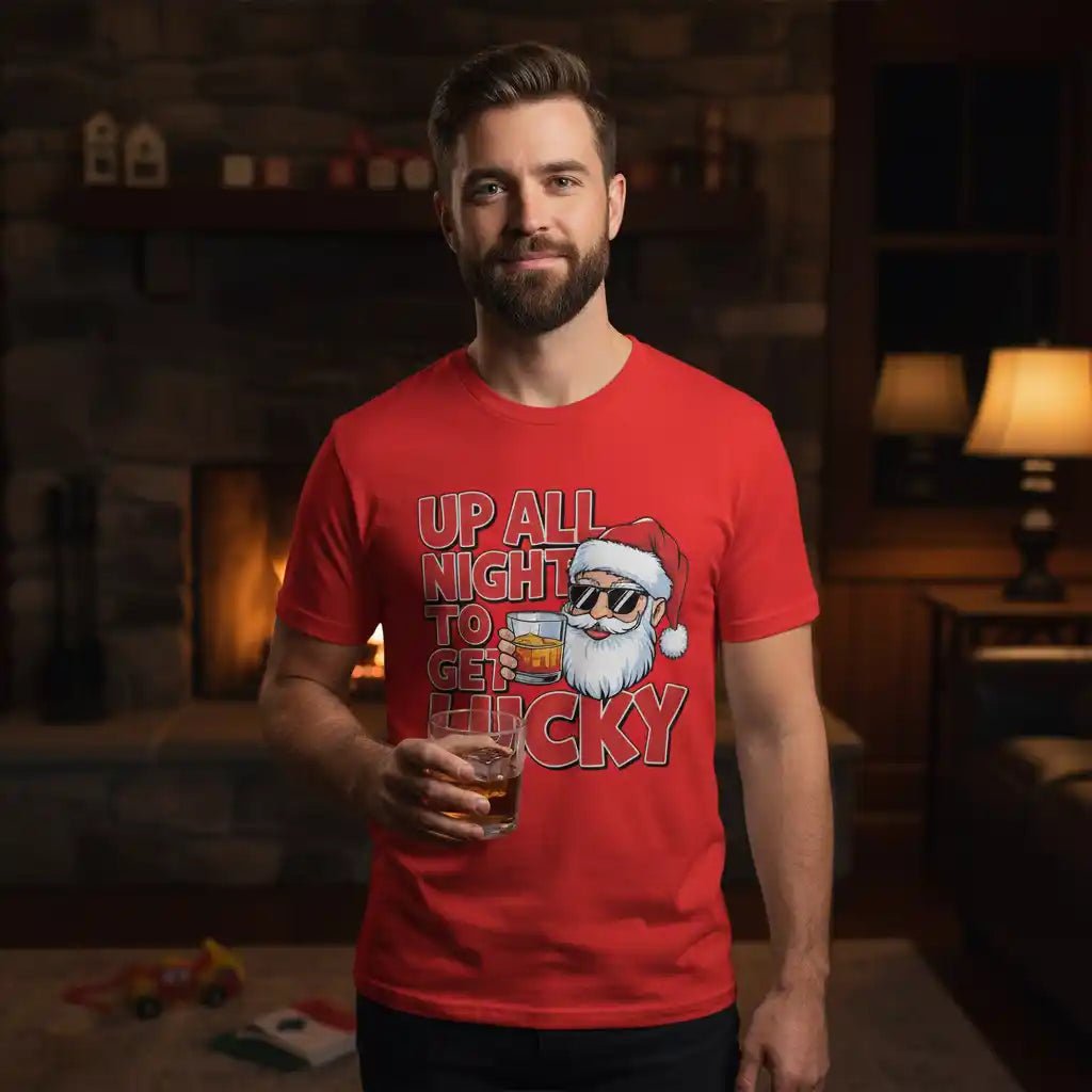 Funny Christmas Shirt – Only Dads – “Up All Night to Get Lucky” Holiday T-Shirt – Holiday Dad Graphic Tee - Only Dads USA - 4421583_499