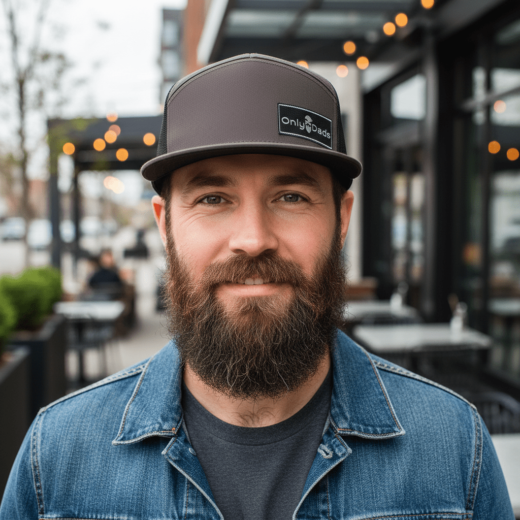 only dads hat- 7 panel trucker with rectangular patch – trucker hat for men from Only Dads USA