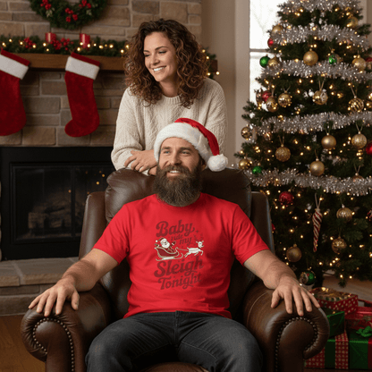 Only Dads – Baby, Ride My Sleigh Tonight T-Shirt – funny dad shirt and mens graphic tee from Only Dads USA