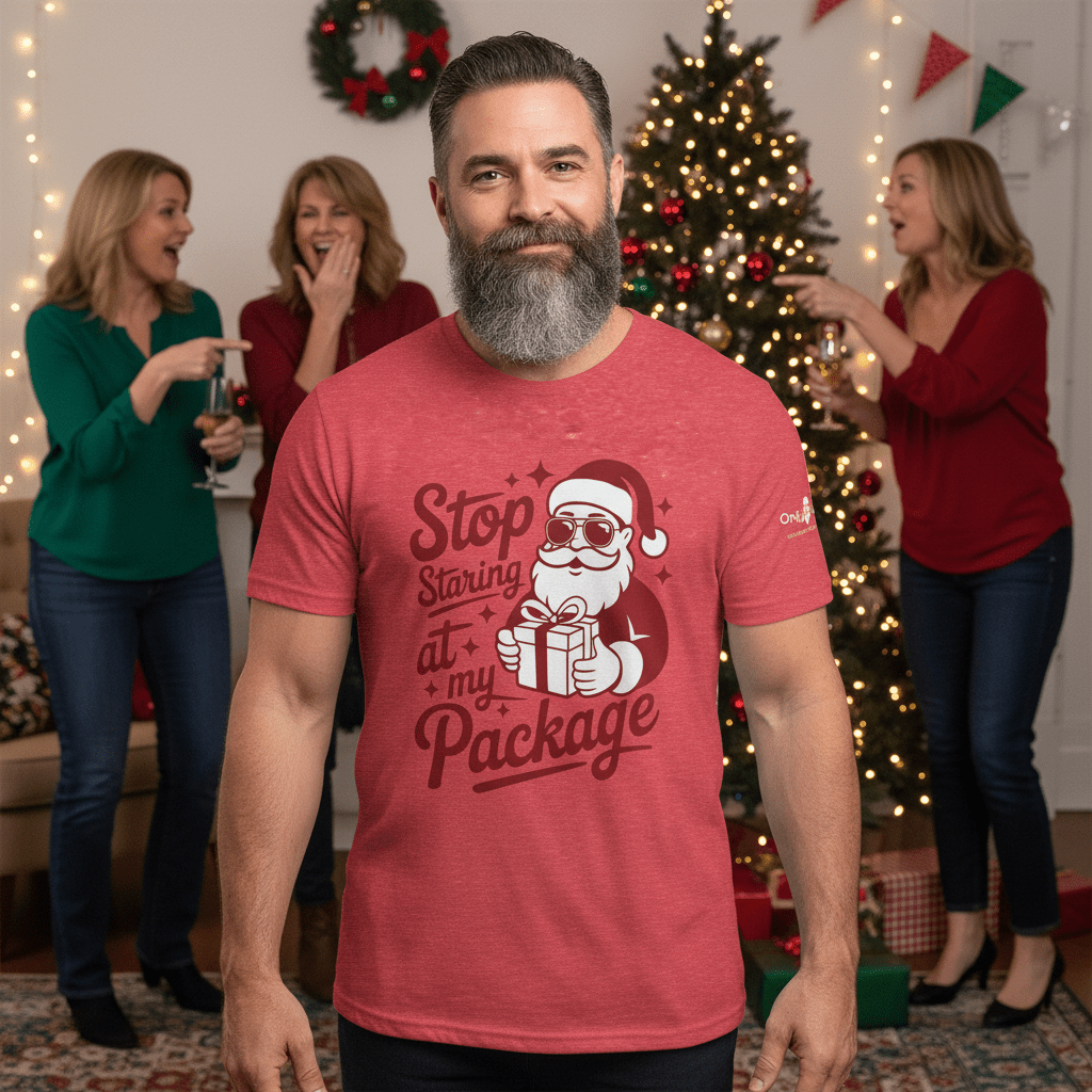 Only Dads – “Stop Staring at My Package” T-Shirt – funny dad shirt and mens graphic tee from Only Dads USA