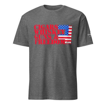 Cigars Whiskey Guns & Freedom – Only Dads T-Shirt – funny dad shirt and mens graphic tee from Only Dads USA