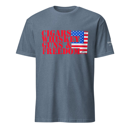 Cigars Whiskey Guns & Freedom – Only Dads T-Shirt – funny dad shirt and mens graphic tee from Only Dads USA