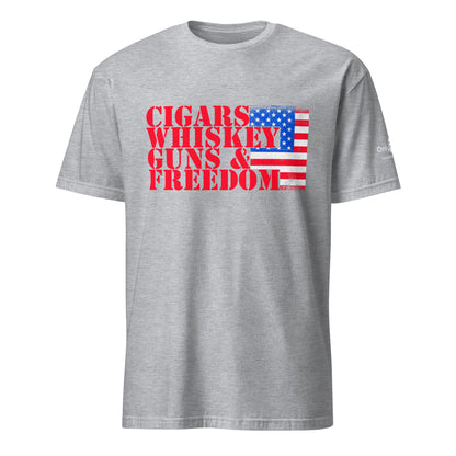 Cigars Whiskey Guns & Freedom – Only Dads T-Shirt – funny dad shirt and mens graphic tee from Only Dads USA